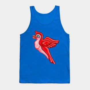 Bright Red Cartoon Parrot Tank Top